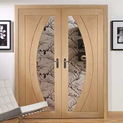 XL Joinery Salerno Internal Door Pair with 4 Panel and 2 Clear Glazed Light - Unfinished Oak