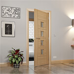 Deanta Pamplona Internal Fire Door with 6 Panel and 4 Clear Glazed Light - Prefinished Oak