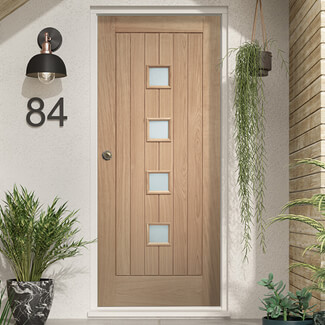 XL Joinery Siena Un-Finished Oak 6-Panels 4-Lites External Obscure Glazed Door