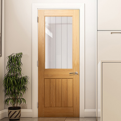 Deanta Ely Internal Door with 1 Panel and 1 Clear Half Glazed Light - Prefinished Oak