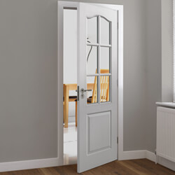 JB Kind Classique Internal Door - 1 Panel and 6 Clear Glazed Light - White Primed Grained Textured