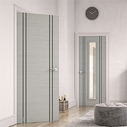 Deanta Internal Flush Door - Prefinished Light Grey Ash With Dark Grey Ash Vertical Inlays