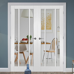 XL Joinery Worcester Internal Door Pair with 3 Clear Glazed Light - White Primed