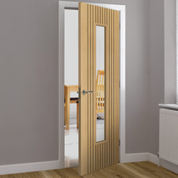 JB Kind Aria Flutted Internal Door with 1 Clear Glazed Light - Oak Laminate