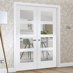 XL Joinery Shaker Internal Door Pair with 8 Clear Glazed Light - White Primed