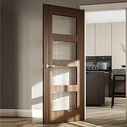 Deanta Coventry Internal Door with 4 Clear Glazed Light - Prefinished Walnut