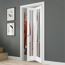 XL Joinery Worcester Internal Bi-fold Door with 4 Clear Glazed Light - White Primed
