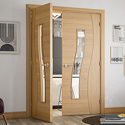 Deanta Cadiz Internal Door with 2 Panel and 1 Clear Glazed Light - Prefinished Oak