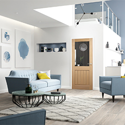 LPD Mexicano Internal Fire Door with 1 Panel and 1 Clear Glazed Light - Prefinished Oak