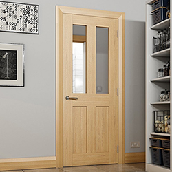 Deanta Eton Internal Door with 2 Panel and 2 Clear Glazed Light - Unfinished Oak