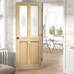 XL Joinery Victorian Internal Door with 2 Panel and 2 Campion Glazed Light - Unfinished Pine