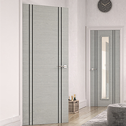 Deanta Internal Flush Fire Door FD60 - Prefinished Light Grey Ash With Vertical Inlays
