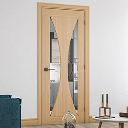 Deanta Sorrento Internal Door with 1 Panel and 2 Clear Glazed Light - Prefinished Oak