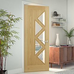 Deanta Ely Internal Door with 1 Panel and 5 Clear Glazed Light - Prefinished Oak