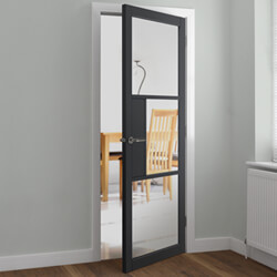 JB Kind Cosmo Industrial Internal Door with 3 Clear Glazed Light - Laminate Grey