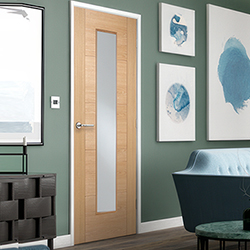 LPD Vancouver Internal Fire Door with 5 Panel and 1 Clear Glazed Light - Prefinished Oak