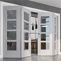 Deanta Montreal Internal Door - 6 Panel 4 Clear Glazed Light - Prefinished Light Grey Ash