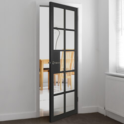 JB Kind Plaza Industrial Internal Door with 10 Clear Glazed Light - Black Painted