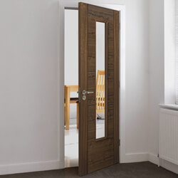 JB Kind Tigris Slim Internal Door with 5 Panel and 1 Clear Glazed Light - Prefinished Walnut