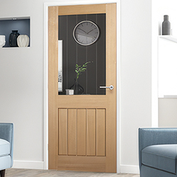 LPD Mexicano Internal Fire Door with 1 Panel and 1 Clear Glazed Light - Unfinished Oak