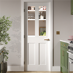 LPD London Internal Door with 2 Panel and 2 Clear Glazed Light - White Primed