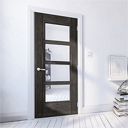 Deanta Montreal Internal Door with 6 Panel and 4 Clear Glazed Light - Prefinished Dark Grey Ash