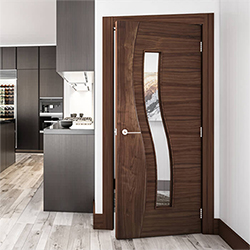 Deanta Cadiz Internal Door with 2 Panel and 1 Clear Glazed Light - Prefinished Walnut