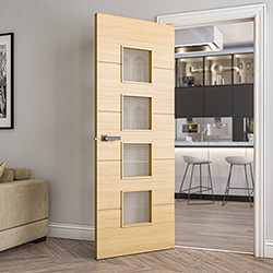 Deanta Augusta Internal Fire Door with 5 Panel and 4 Clear Glazed Light - Prefinished Oak