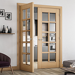 Deanta Bristol Internal Door with 10 Clear Bevelled Glazed Light - Unfinished Oak