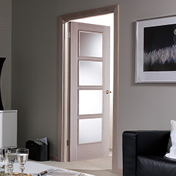 LPD Vancouver Internal Fire Door with 5 Panel and 4 Clear Glazed Light - Prefinished Light Grey