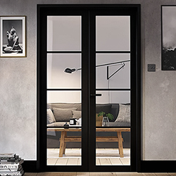 LPD Soho W4 Internal Room Divider Door Set with 4 Clear Glazed Light - Black Primed