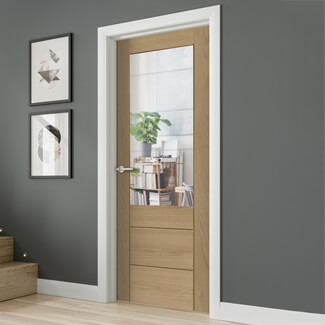 XL Joinery Palermo 2XG Pre-Finished Oak 3-Panels 1-Lite Internal Clear Etched Glazed Door