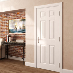 JB Kind Colonist Internal Door with 6 Panel - White Primed Grained Texture