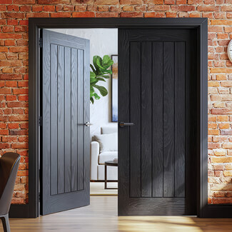 Deanta Ely Painted Brushed Black Oak 5-Panels Internal Door