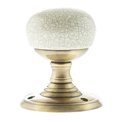 Atlantic Old English Skipton Porcelain Cream Crackle Door Knob on Face Fix Rose 70mm Dia