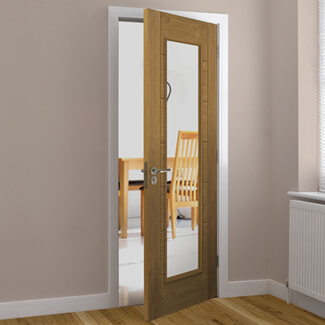 JB Kind Palomino Internal Door with 7 Panel and 1 Clear Glazed Light - Prefinished Oak