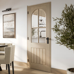 LPD Mexicano Arched Square Top Internal Door with 5 Panel and 4 Clear Glazed Light - Prefinished Blonde Oak