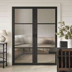 LPD Sutton Internal Door with 3 Reeded Glazed Light - Prefinished Black