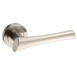 Atlantic Mediterranean Corsica Lever Door Handle on Round Rose in Satin Nickel - 124mm L