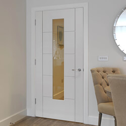 JB Kind Tigris Slim Internal Door with 5 Panel and 1 Clear Glazed Light - White Primed