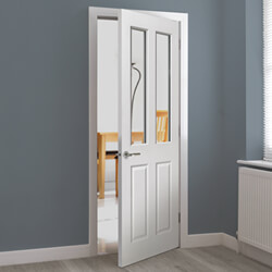 JB Kind Canterbury Internal Door - 2 Panel and 2 Clear Glazed Light - White Primed Grained Textured