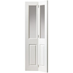JB Kind Canterbury Bi-fold Internal Door - 2 Panel 2 Clear Glazed Light - White Primed Grained Textured