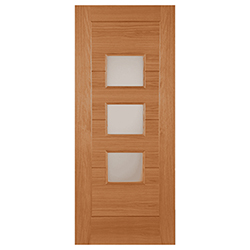 Joseph Miles Modica External Door with 4 Panel and 3 Frosted Glazed Light - Unfinished Oak