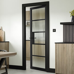 JB Kind Metro Internal Door with 1 Panel and 5 Reeded Glazed Light - Prefinished Black