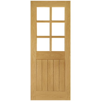 Joseph Miles Suffolk Internal Door with 5 Panel and 6 Clear Glazed Light - Unfinished Oak