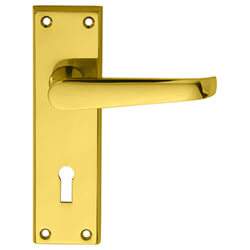 Carlisle Brass Victorian Lever Handle with Lock Profile on Backplate