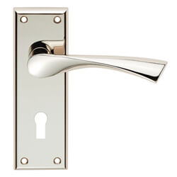 Carlisle Brass Serozzetta Venti Twist Lever Handle with Lock Profile on Backplate
