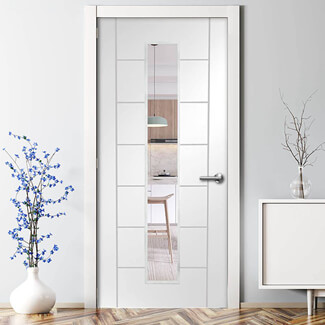 XL Joinery Palermo Internal Fire Door with 7 Panels and 1 Clear Glazed Light  - White Primed