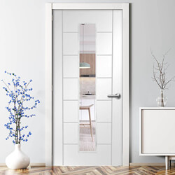 XL Joinery Palermo Internal Fire Door with 7 Panel and 1 Clear Glazed Light - White Primed
