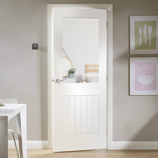 XL Joinery Suffolk Internal Fire Door with 6 Panels and 1 Clear Glazed Light  - White Primed
